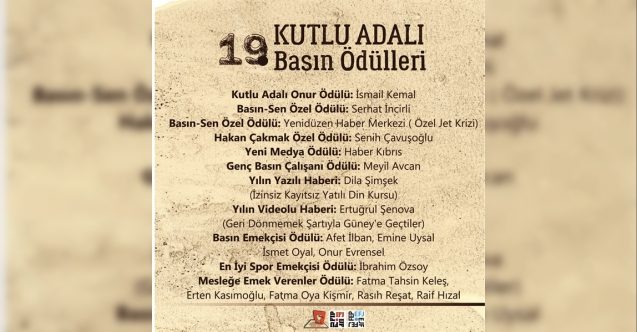 Kutlu Adalı ödülleri 6 Temmuz’da verilecek