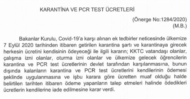 Karantina ücretlerini devlet karşılayacak