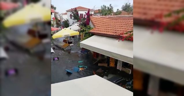 Seferihisar'da tsunami: Sokakları deniz suyu bastı