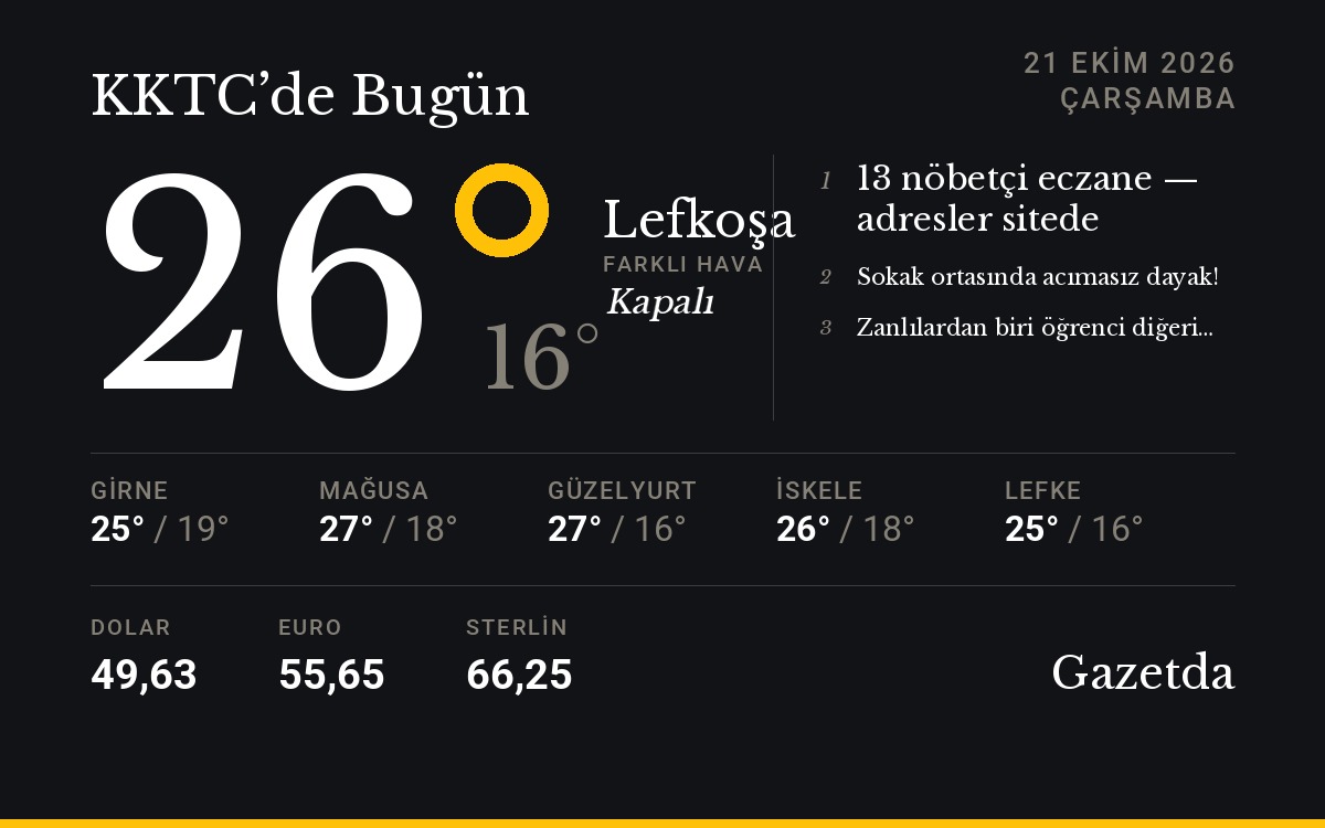 KKTC'de bugün: 21 Ekim Çarşamba