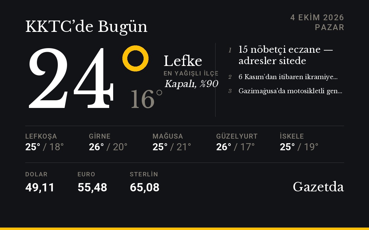 KKTC'de bugün: 4 Ekim Pazar