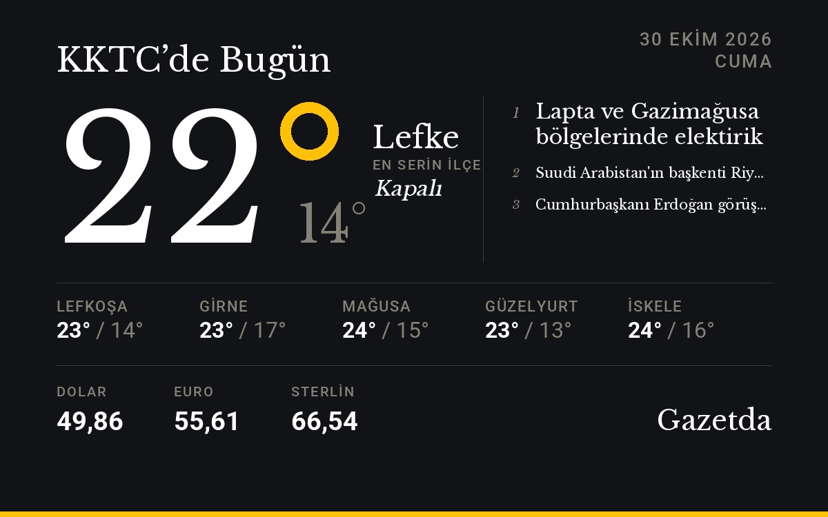 KKTC'de bugün: 30 Ekim Cuma