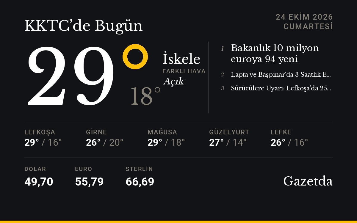 KKTC'de bugün: 24 Ekim Cumartesi